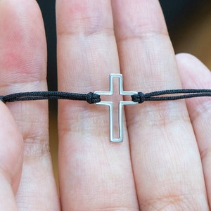 Small Cross Choker Necklace, Hollow Cross on Black Cord, Christian Jewelry, Faith and Fashion Combine, Knotted Choker, Unisex Necklace image 2