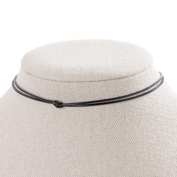 Simple Black Waxed Cord Choker Necklace, Adjustable Knot