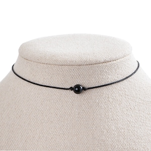 Obsidian Natural Stone Necklace, Black Cord Choker, Everyday Minimalist Style, Single Bead Choker, Third Eye, Balance, Energy image 1