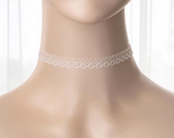 Collar de gargantilla de encaje blanco, joyería de encaje, linda gargantilla de encaje blanco, collar hecho a mano, ajustable, gargantilla de encaje delicado y fino