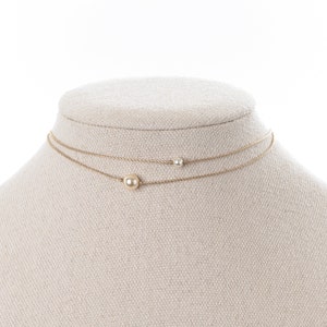 Dainty Pearl Choker Necklace, Beige Cord Choker, Floating Pearl, Ivory Pearl Necklace, Simple and Striking, Adjustable Choker Necklace