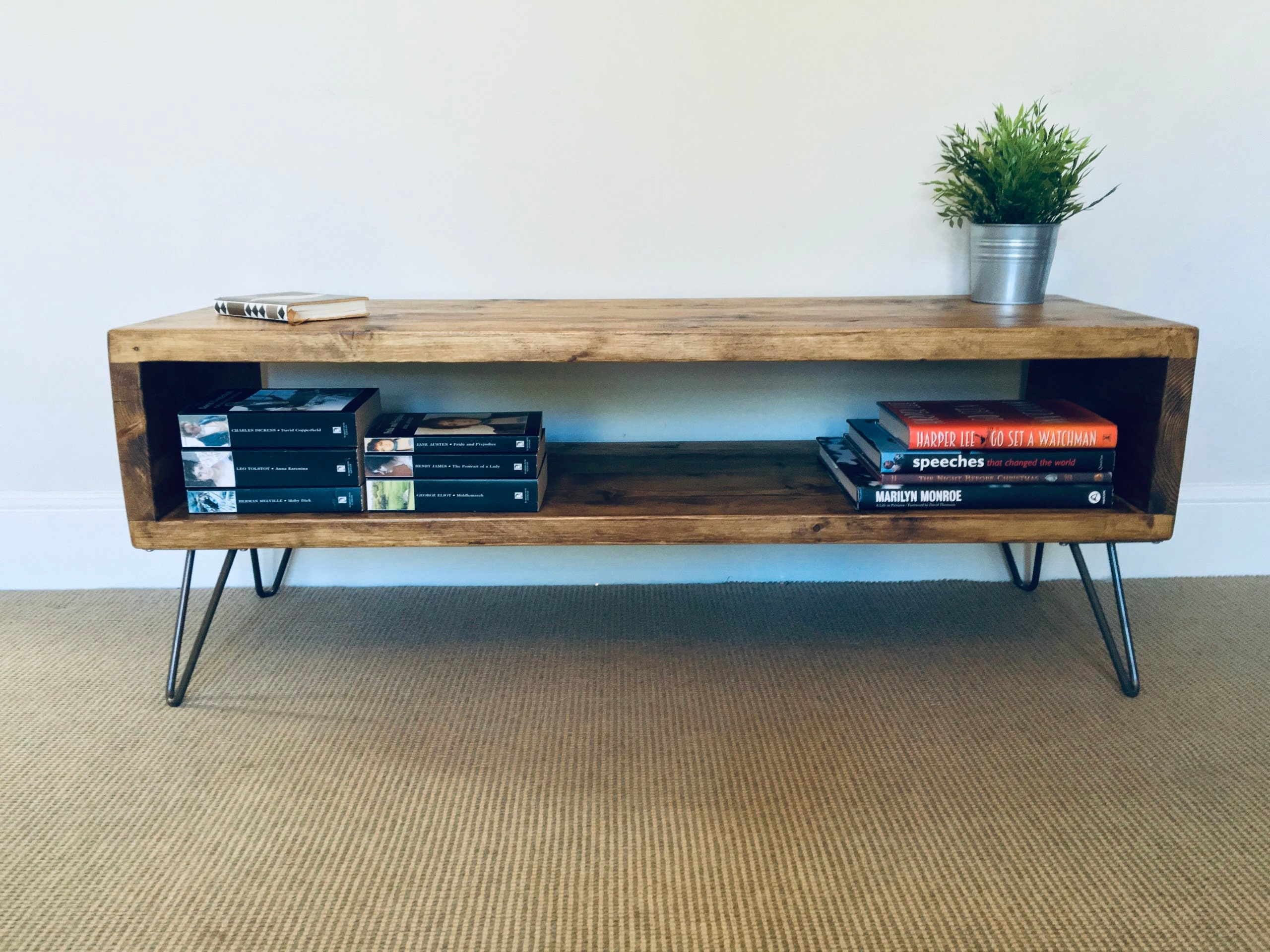 Reclaimed Solid Pine Tv Stand Rustic Style Hairpin Legs Etsy