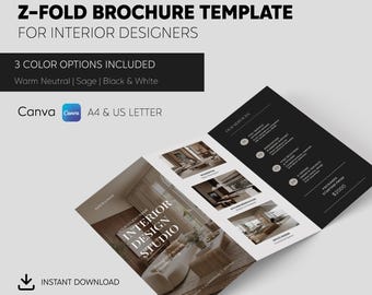 Z Fold Brochure Template Canva, Interior Designer Brochure Template, Studio Marketing Flyer, Modern Minimal Brochure, Print Ready