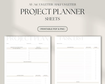 Project Planner Printable | Productivity Planner Task Tracker | A5, A4, US Letter & Half US Letter Size Instant Download Project Tracking