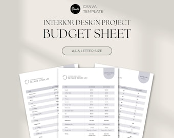 Interior Design Budget Sheet Template | Budget Spreadsheet for Interior Designers | Project Budget Canva Template
