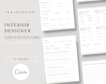 Interior Designer Client Questionnaire Template | Onboarding Questions Canva | Quesions for Client | Interior Design Forms