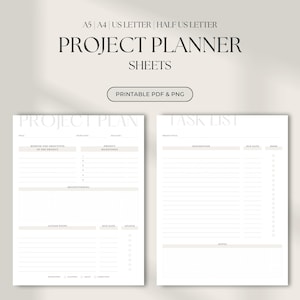 Project Planner Printable | Productivity Planner Task Tracker | A5, A4, US Letter & Half US Letter Size Instant Download Project Tracking