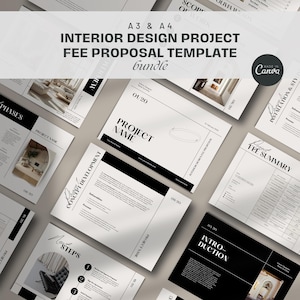 Plantilla de propuesta de honorarios de diseño de interiores / Herramienta de incorporación y presentación de proyectos / Propuesta de diseño para diseñadores y decoradores de interiores