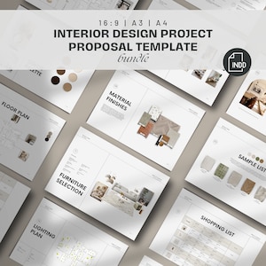Plantilla de propuesta de proyecto de diseño de interiores, tablero de inspiración, lista de compras y plantilla de presentación de InDesign para diseñadores de interiores y arquitectos de interiores.