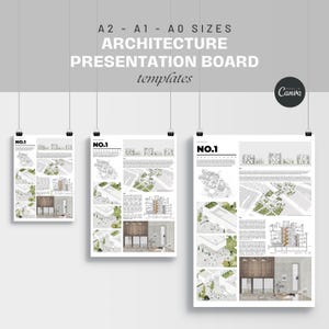 Plantilla de Canva para tablero de arquitectura (A2, A1 y A0) / Diseño de portafolio / Panel de diseño / Tablero de crítica de estudio / Presentación ante jurado