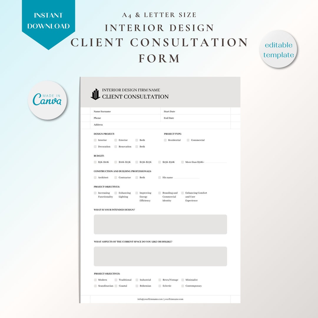 Editable Interior Design Client Questionnaire Form Interior Designer Editable Interior Design Client Questionnaire Form Interior Designer