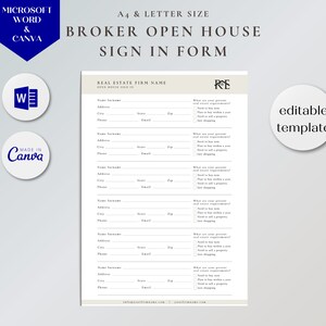 Real Estate Broker Open House Sign In Form | Open House Sign In Sheet | Real Estate Canva Sign In Form Template | Realtor Marketing