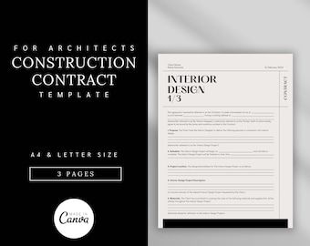 Interior Design Project Contract | Client Proposal Template Canva - Aesthetic Interior Design Template - Online Interior Design - E Design