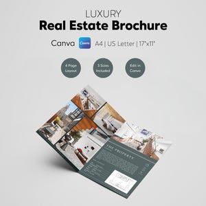 Sjabloon luxe onroerend goed brochure, makelaar canva brochure, presentatie woningvermelding, opendeurdag flyer, vastgoedmarketing