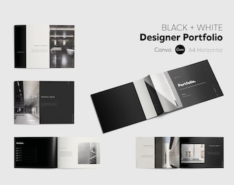 Black and White Portfolio Template | Canva Architecture Portfolio | Interior Design Black Portfolio Template | Instant Download