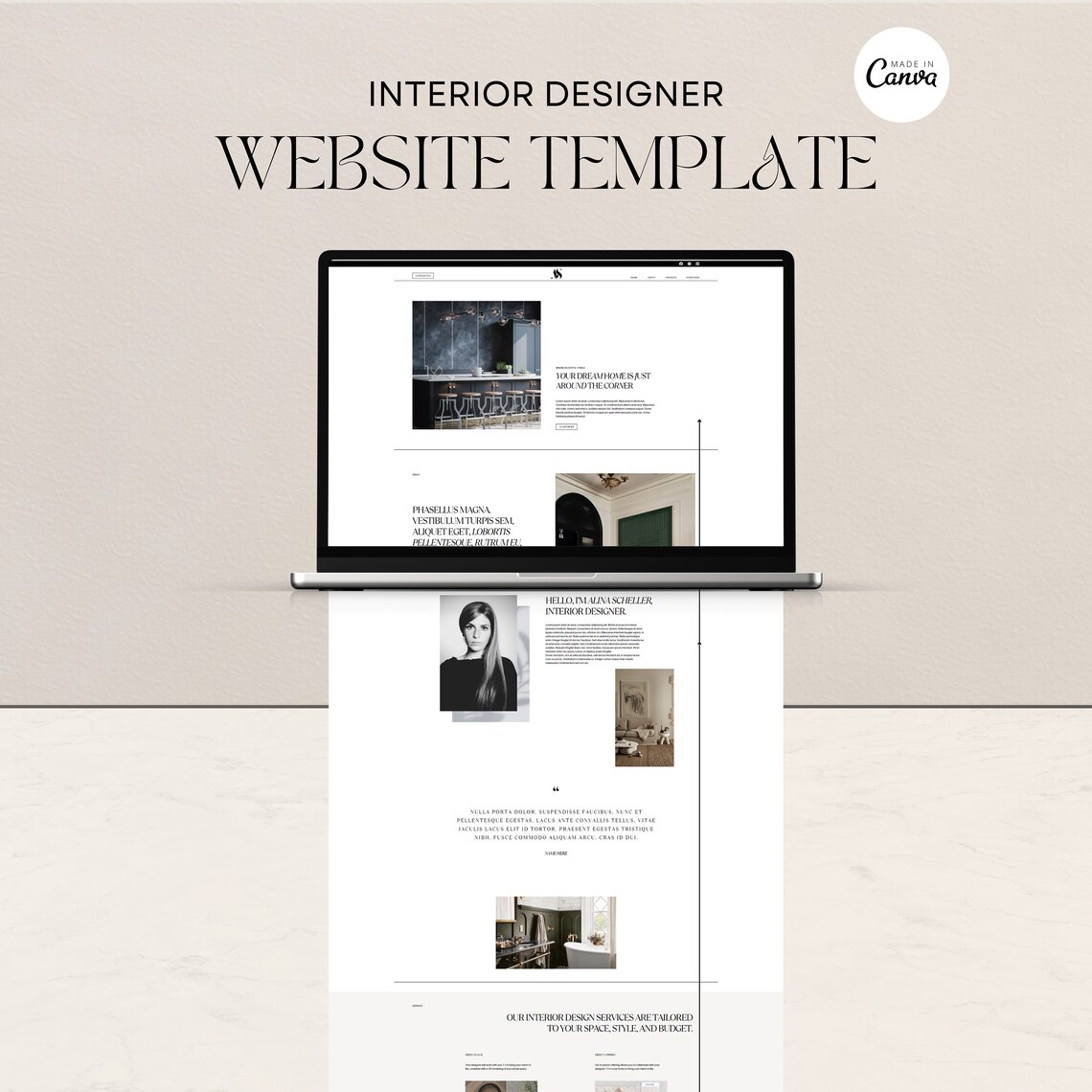 Interior Designer Website Template Canva | Aesthetic Website Template ...