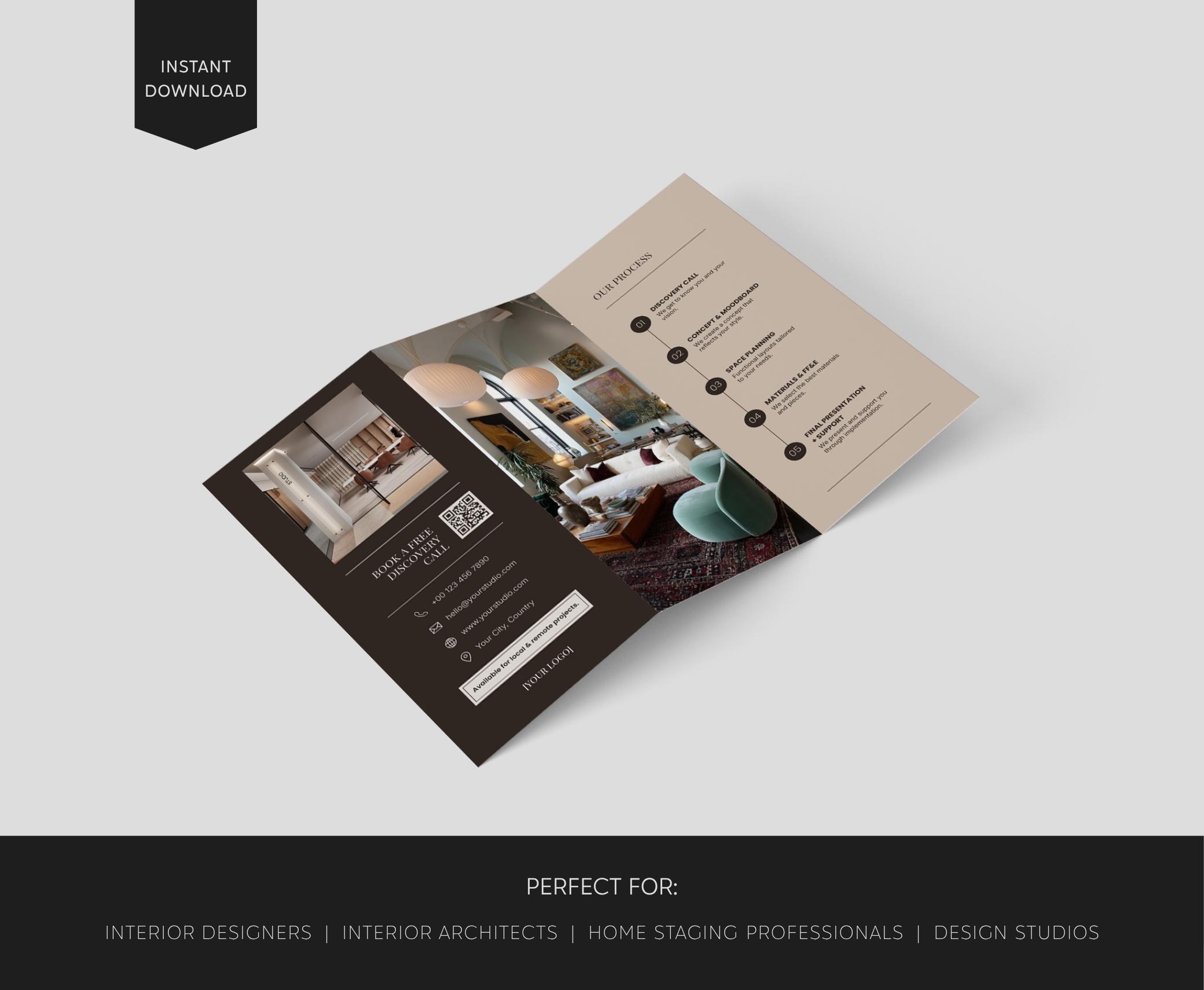 Z Fold Brochure Template Canva, Interior Designer Brochure Template ...