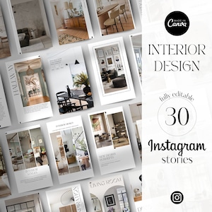May include: A set of 30 Instagram story templates for interior design businesses. The templates feature a variety of images of interior design elements, such as furniture, lighting, and decor. The templates are fully editable and can be customised to fit your brand.