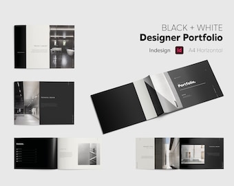Black and White Portfolio Template | InDesign Architecture Portfolio | Interior Design Black Portfolio Template | Instant Download