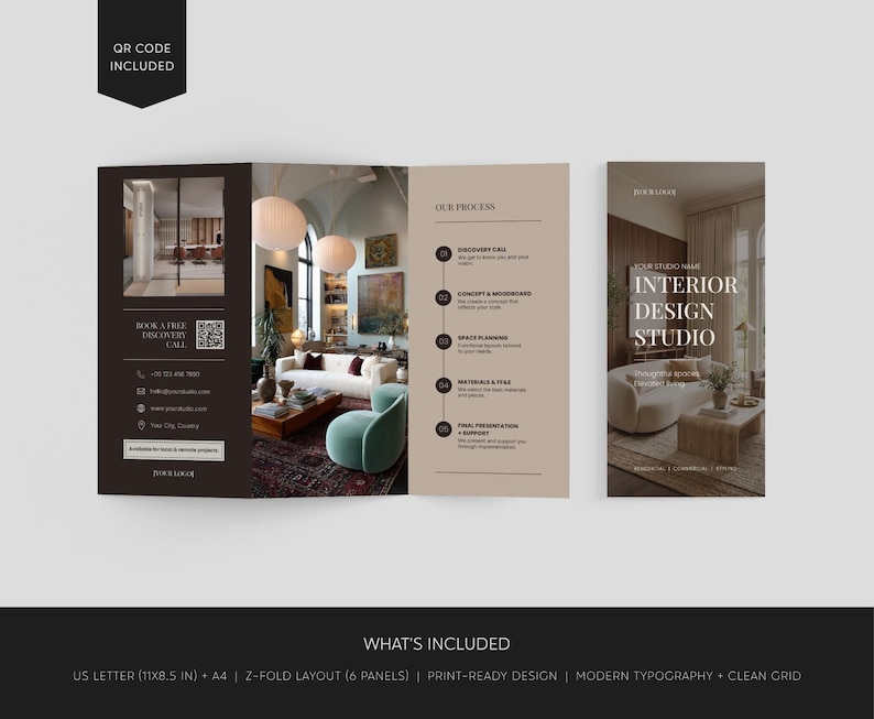 Z Fold Brochure Template Canva, Interior Designer Brochure Template ...