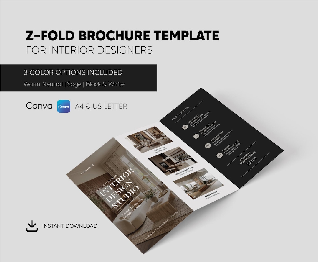 Z Fold Brochure Template Canva, Interior Designer Brochure Template ...