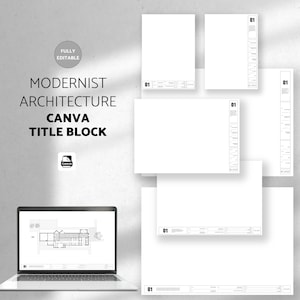 モダニスト建築家タイトル ブロック テンプレート | Canva タイトル ブロック テンプレート | Canva レイアウト テンプレート A4、A3、A2、A1、レター、レジャー、ArchC、ArchD