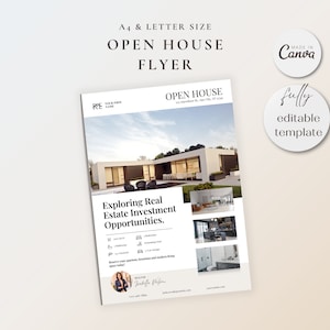 Plantilla de volante inmobiliario / Volante de puertas abiertas / Canva inmobiliario / Letreros inmobiliarios / Marketing inmobiliario