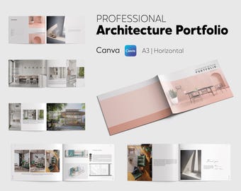 Architecture Portfolio Template A3 Landscape, Canva Portfolio Template, Interior Design Portfolio, Minimal Portfolio Layout