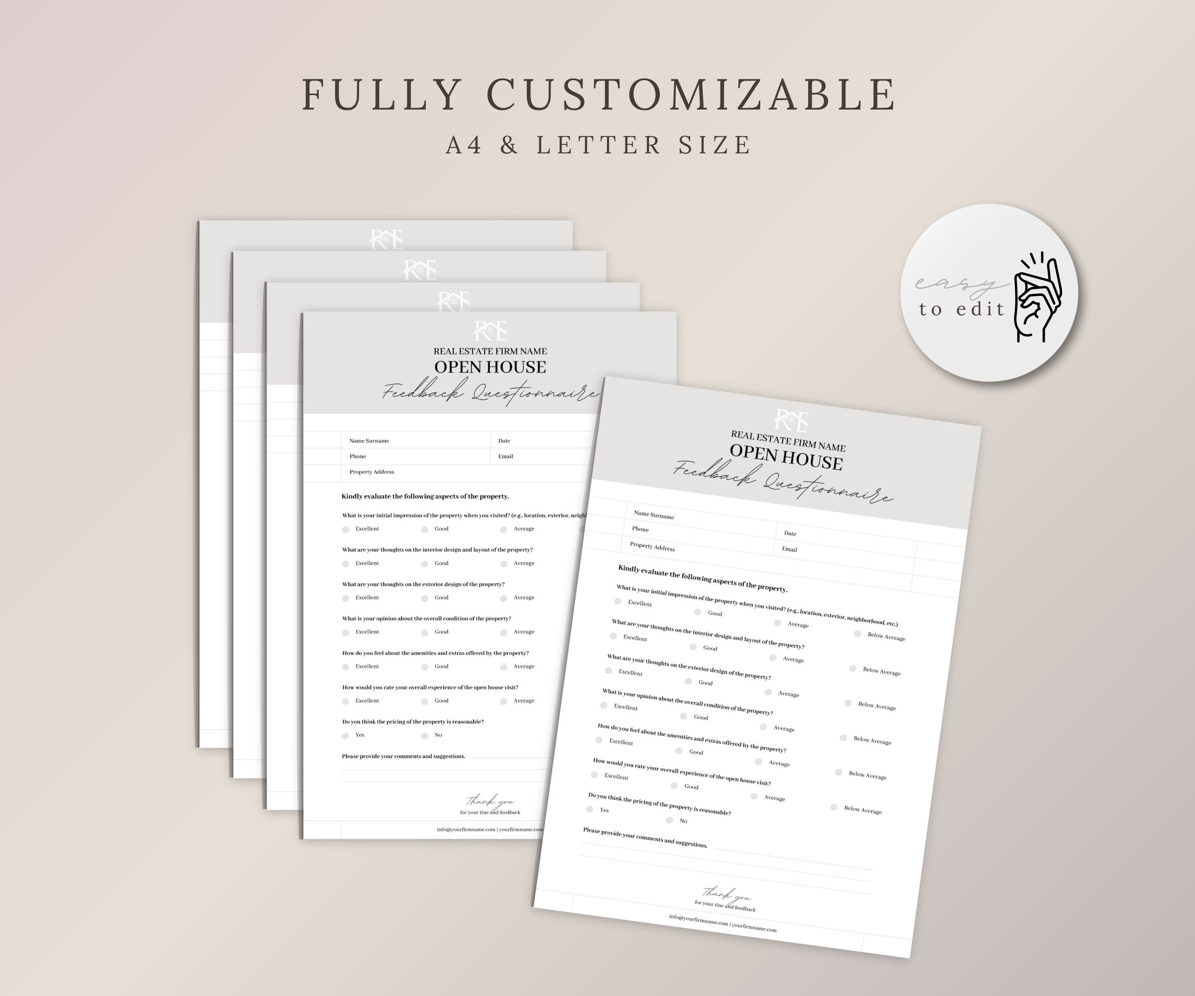Real Estate Property Visit Questionnaire for Brokers and Realtors - Etsy