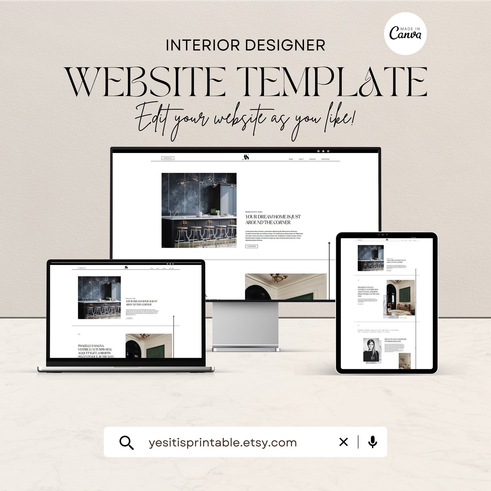 Interior Designer Website Template Canva | Aesthetic Website Template ...