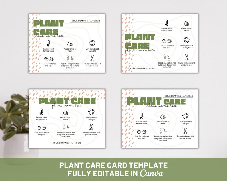 Plant Care Card Printable Template Editable Plant Care Guide Etsy