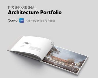 Professional A3 Portfolio Template Canva, Architecture Portfolio, Interior Design Portfolio, Minimal Editable Canva Portfolio Layout