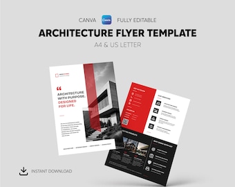 Architecture Flyer Template | Canva Editable | Double Sided A4 & US Letter | Interior Designer Marketing Flyer | Company Profile Template