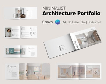 Minimalist Portfolio Template Canva, A4 & US Letter Portfolio Layout, Architecture Portfolio, Interior Design Portfolio, Editable Template