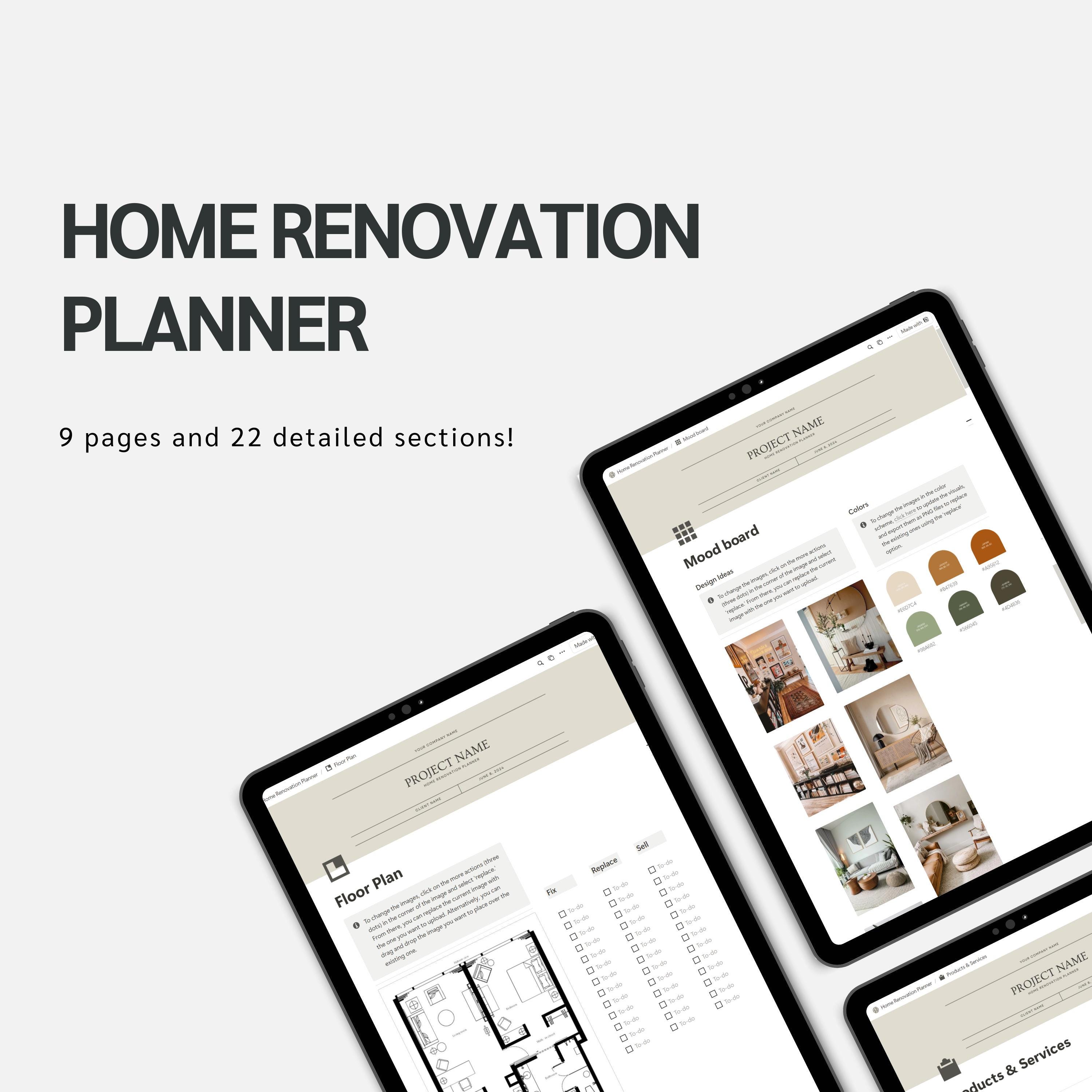 Home Renovation Planner Notion Template | Notion Planner for Interior ...
