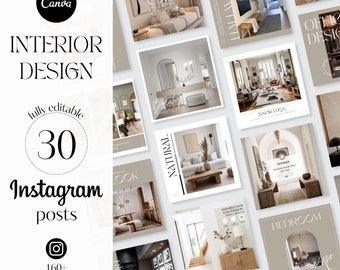 Interior Design Instagram Templates Canva, Interior Designer Social Media Kit, Home Decor Posts, Luxury Canva Bundle, Real Estate Marketing