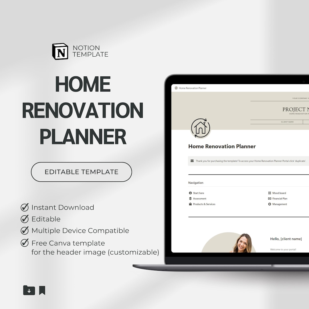 Home Renovation Planner Notion Template | Notion Planner for Interior ...