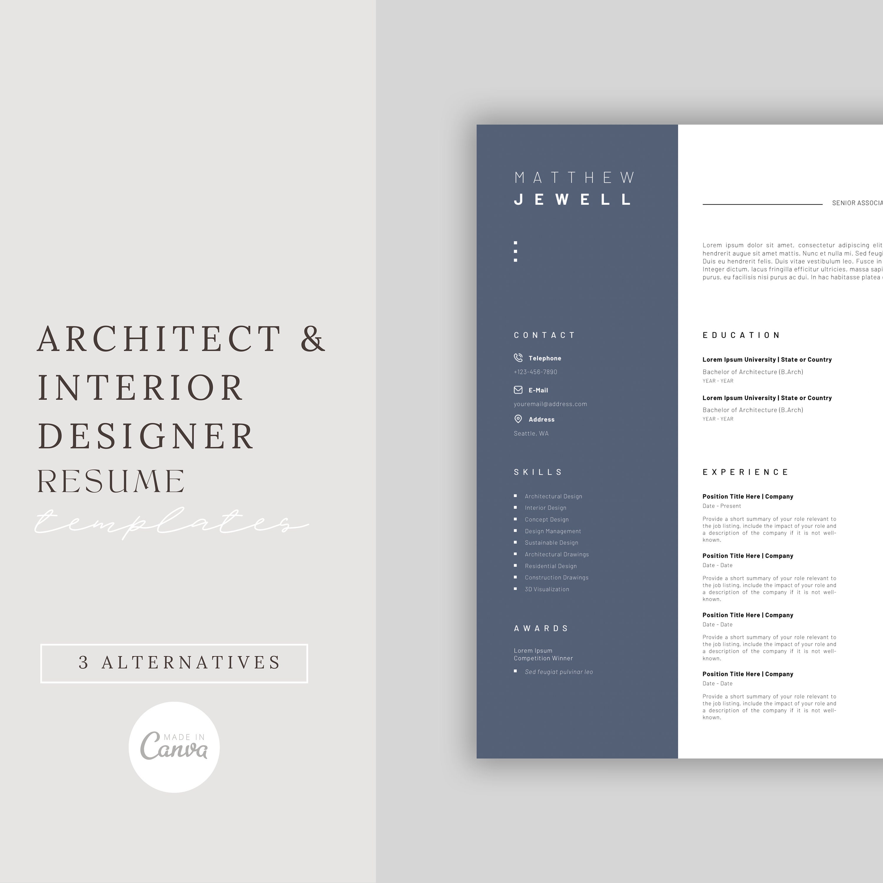 Architect Cv.pdf Architect Resume Template | Professional Resume Design Canva Template ...