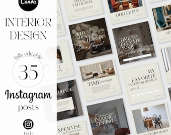 Interior Design Instagram Templates Canva | Social Media Post Templates for Interior Designers | Luxury IG Content Kit