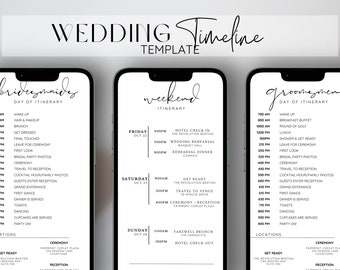 Wedding timeline - Wedding Weekend - Wedding Schedule- Wedding Day Timeline - Mobile template - digital download