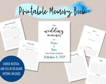 Printable Wedding Memory Journal Scrapbook | Engagement, shower, anniversary, bach party gift | Bride, groom, gender neutral nonbinary LGBTQ