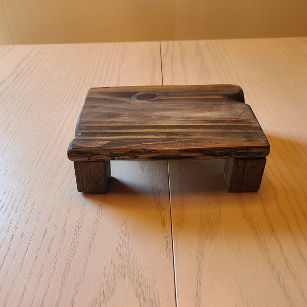 Wood Riser, Pedestal Tray, Wood Tray with Legs, Barnboard Finish, Live Edge Cut, Kitchen Display Tray, Candle Holder with Legs, Plant Stand