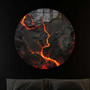 Lava Round Tempered Glass Wall Art, Large Wall Decor, Living Room Home Decor Artwork, Glass Painting, Decor for Bedroom, Housewarming Gift