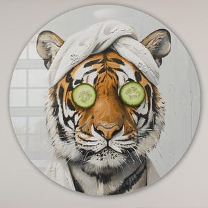 Tiger Zen Okrągłe Szkło Hartowane Ścienne Sztuka, Duża Dekoracja Ścienna, Dekoracja Domu Do Salonu Dzieła Sztuki, Malowanie Szkła, Dekoracja Do Sypialni, Parapetówka