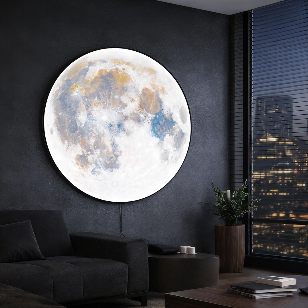 Glass Wall Art – Moon Backlit LED Wall Panel With Remote, Illuminated ...