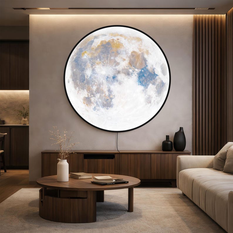 Glass Wall Art – Moon Backlit LED Wall Panel With Remote, Illuminated ...