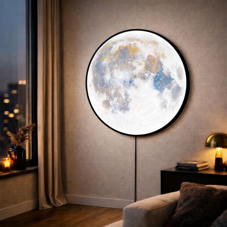 Glass Wall Art – Moon Backlit LED Wall Panel With Remote, Illuminated ...