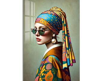 Colorful Headwrap Portrait Tempered Glass Wall Art, Modern Art Wall Decor, Large Vertical Modern Art for Living Room