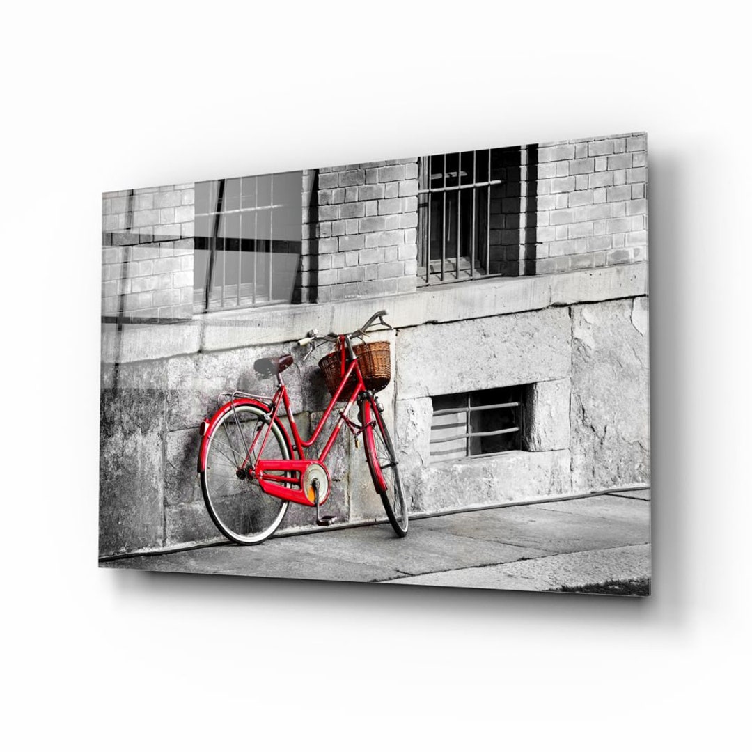 Tempered Glass Wall Art Vintage Wall Art red Bicycle Wall