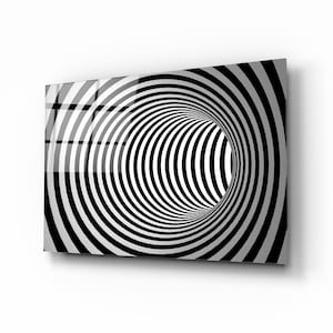 Black & White Optical Illusion Glass Wall Art - Modern 3D Tunnel Effect Decor, Spiral Wall Hanging, Hypnotise Wall Decor